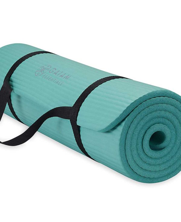 Gaiam Essentials Thick Yoga Mat Fitness & Exercise Mat with Easy-Cinch Yoga Mat Carrier Strap