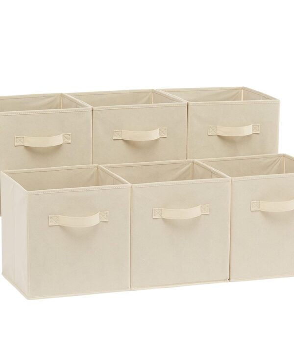 Cube Organizer Storage Bins Handles, Collapsible Fabric, Pack of 6, 10.5"x10.5"x11", Beige