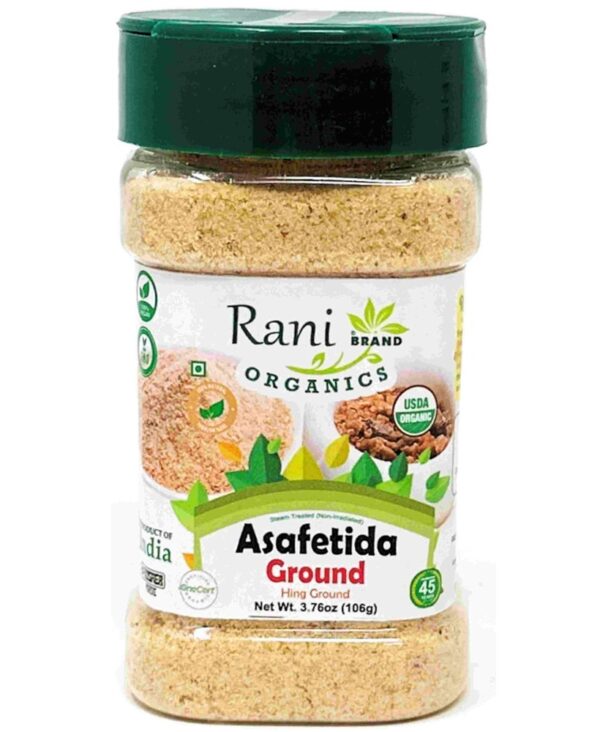 Rani Organic Asafetida (Hing) Ground 3.75oz (106g) PET Jar ~ All Natural | Salt Free | Vegan | Non-GMO | Kosher | Asafoetida Indian Spice | Best for Onion Garlic Substitute | USDA Certified Organic