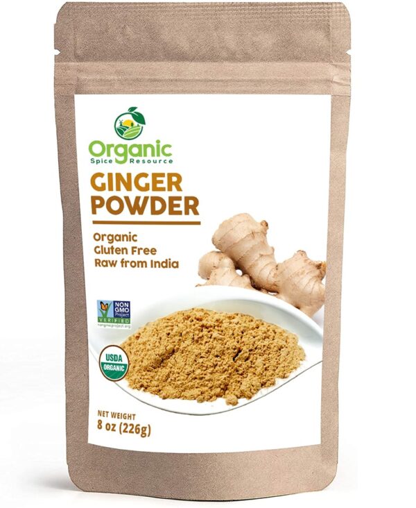 Organic Ginger Powder | 8 oz (226g) | USDA Organics and Non-GMO Verified Project Approved | Product of India | 100% Raw and Natural | Resealable Kraft Bag by SHOPOSR