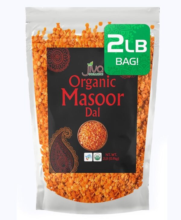 Jiva Organics Organic Masoor Dal 2 Pound Bag (Split Red Lentils) - Non-GMO, Pure & Natural