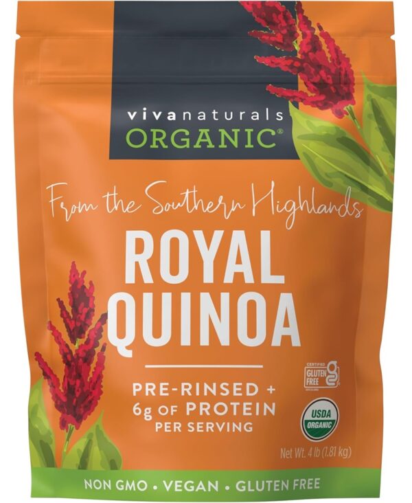Viva Naturals Organic Quinoa, 4 lb - Plant Based Protein, Fiber and Iron - Pre-Washed Whole Grain Rice and Pasta Substitute for Quinoa Salad - USDA Organic, Gluten Free, Vegan, Non-GMO and Kosher