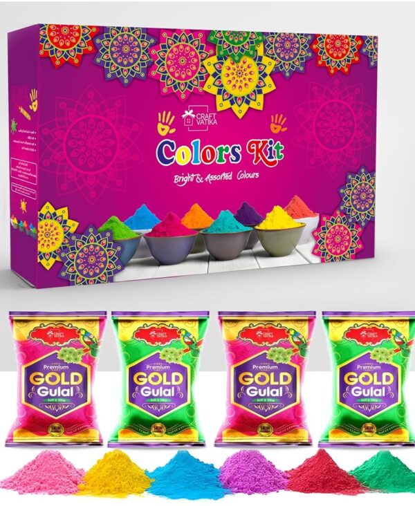 Raw Organic Gulal Colours in Gift Packaging Box, Organic Holi Colors, Natural Holi Rang, Eco Friendly Color Powder, Multicolor, Set of 4 (1 Box)