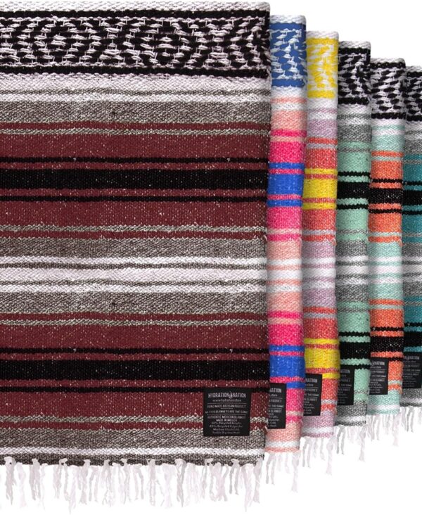 Authentic Large Handwoven Mexican Blanket - Soft Yoga- Durable Serape- Lightweight Falsa, Beach, Camping, Picnic, Outdoor Blanket 70"x50" - Cherry