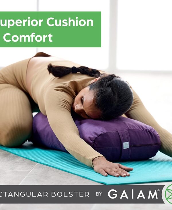 Gaiam Yoga Bolster - Long, Rectangular Meditation Pillow - Supportive Cushion for Restorative Yoga and Sitting on the Floor - Built-In Carrying Handle - Machine Washable Cover'