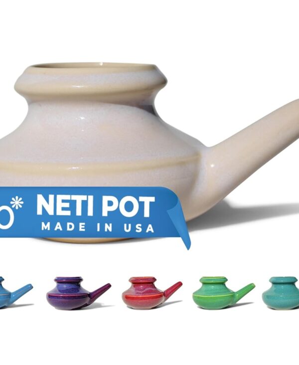 Handcrafted Ceramic Neti Pot - Sinus Tool Kit for Home - Nose & Nasal Cleaner - Dishwasher Safe - Durable Ceramic Neti Pot - Food Grade Ceramic Glazes - Lightweight - Made in USA - 10oz (Pearl)