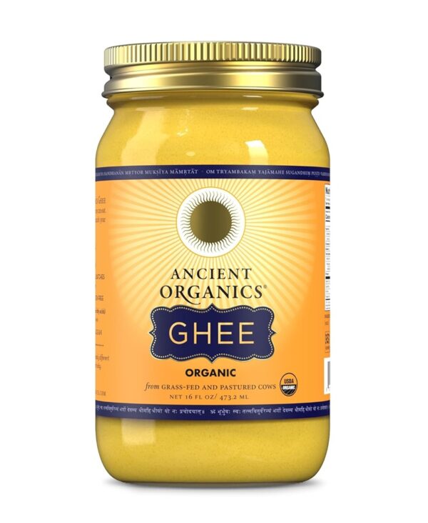 Ancient Organics Ghee, Organic Grass Fed Ghee Butter – Gluten Free Ghee, Clarified Butter, Vitamins & Omegas, Lactose Reduced, 100% Certified Organic, Kosher, USDA Certified – 16 Fl Oz (Pack of 1)