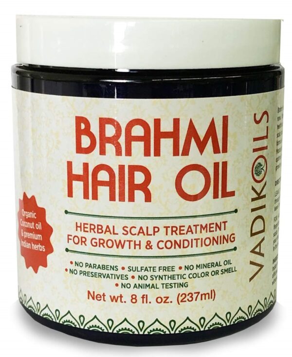 Vadik Herbs Brahmi Hair Oil (8 oz) All natural herbal hair oil for hair growth, hair conditioning, dandruff and dry scalp with Rosemary Oil | Herbal scalp treatment