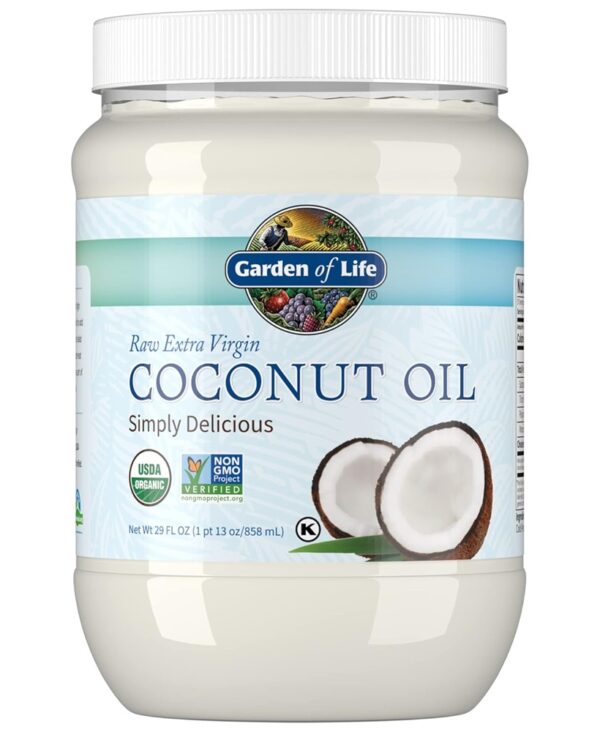 Garden of Life Coconut Oil for Hair, Skin, Cooking - Raw Extra Virgin Organic, Pure Unrefined Cold Pressed Oil with MCTs for Body Care or Baking, Aceite de Coco Organico, 29 Fl Oz