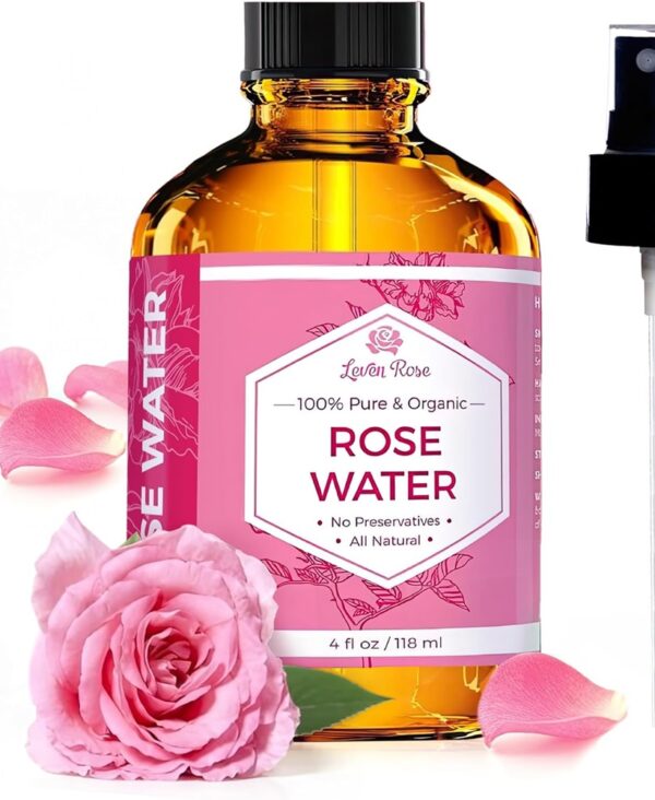 Rose Water Spray for Face by Leven Rose - Pure Natural Moroccan Rosewater Hydrosol Face Spray - Organic Rose Water for Hair 4 oz