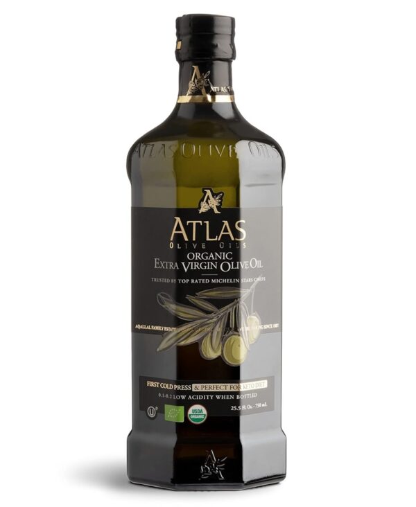 Atlas 750 mL Organic Cold Press Extra Virgin Olive Oil with Polyphenol Rich from Morocco | Newly Harvested Unprocessed from One Single Family Farm | Moroccan EVOO Trusted by Michelin Star Chefs